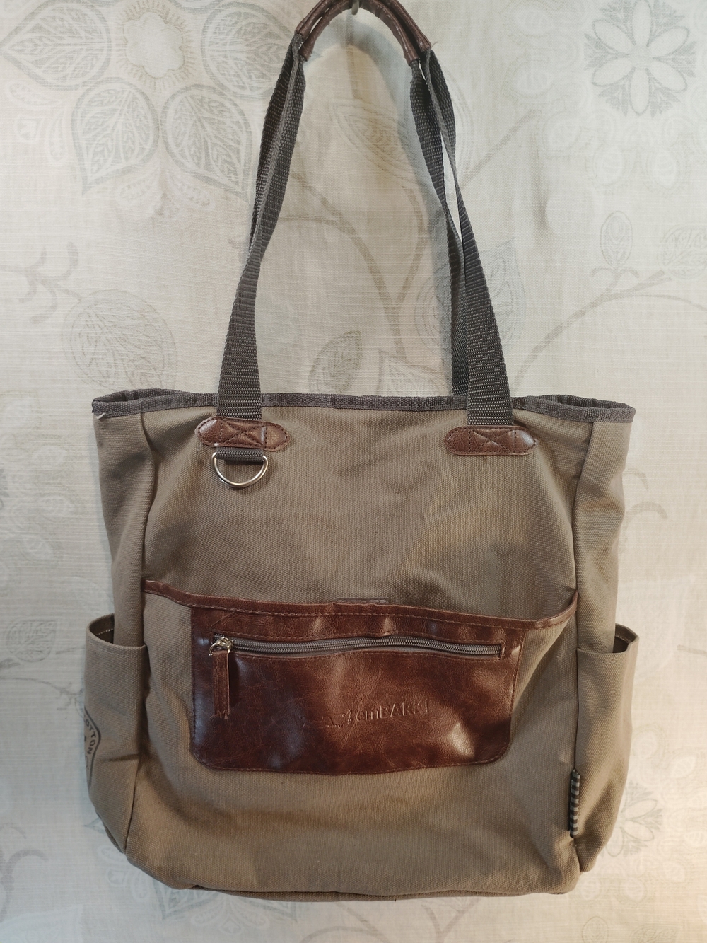 Field &Co Olive Green Canvas Tote with Brown Leather Pocket and Straps - Picture 2 of 9